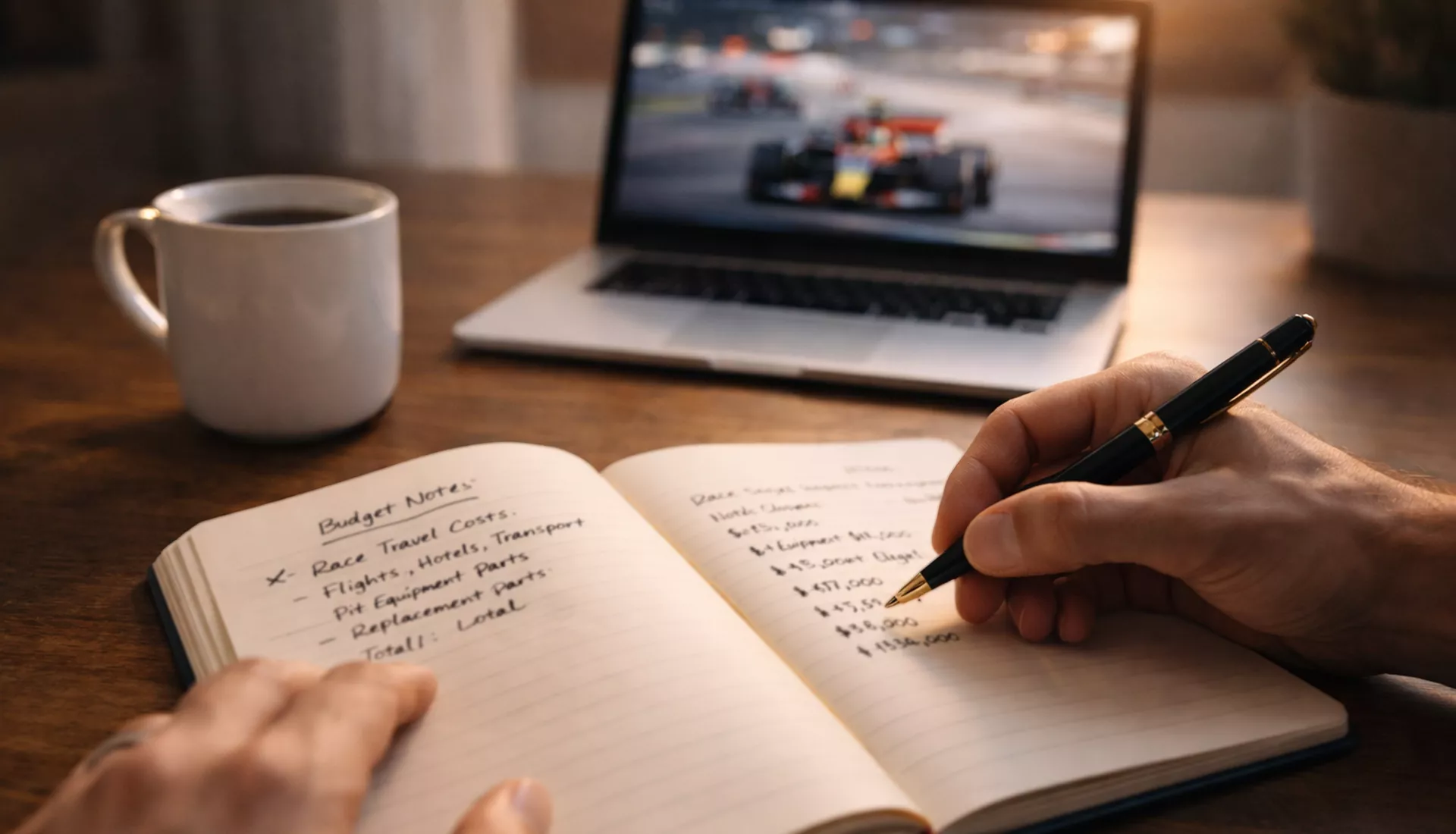 Persoon maakt notities in een notitieboek bij het plannen van een budget