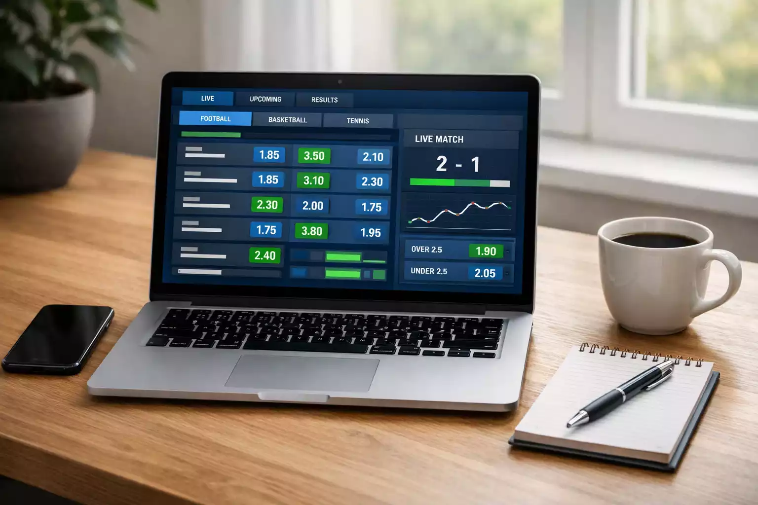 Laptop scherm met F1 wedden interface en odds overzicht op een bureau