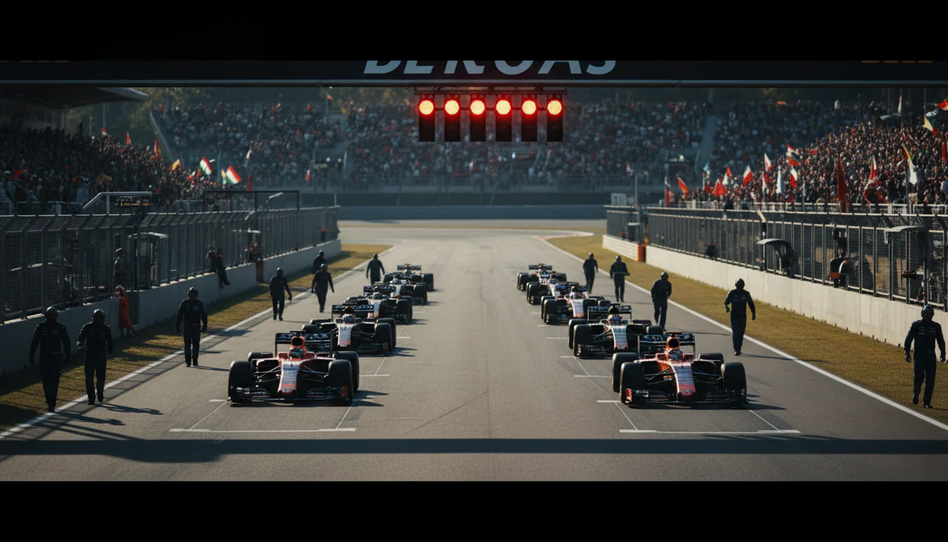 Formule 1-auto's opgesteld op de startgrid voor de race