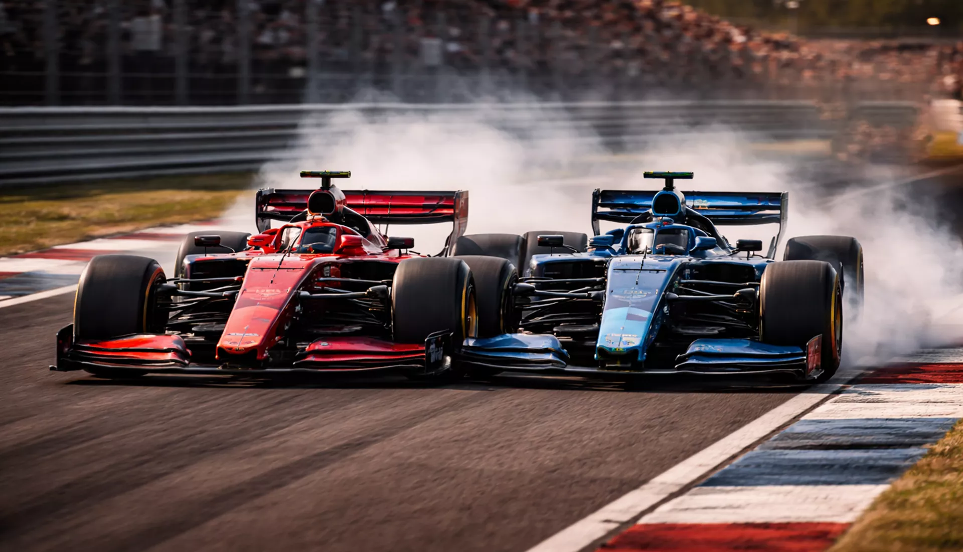 Twee Formule 1-auto's naast elkaar in gevecht op het circuit