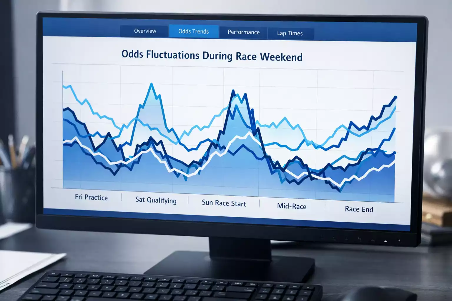 Grafiek toont fluctuerende F1 odds tijdens een raceweekend