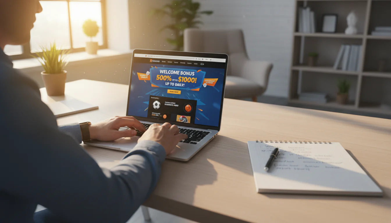 Persoon bekijkt Formule 1 weddenschapsaanbiedingen op een laptop