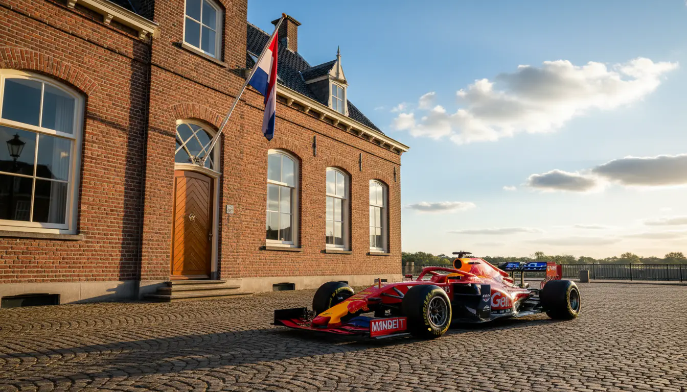Nederlandse vlag naast een racecircuit als symbool voor kansspelwetgeving
