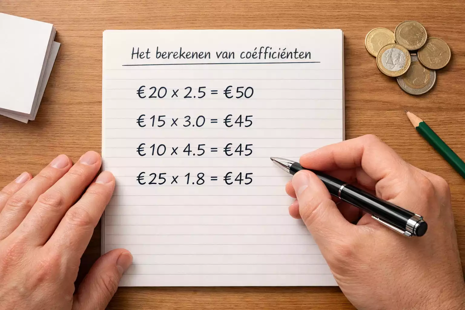 Persoon berekent potenti&euml;le winst met pen en papier